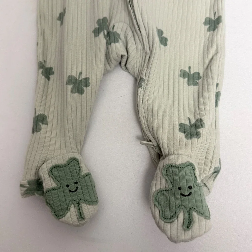 Carters Baby 0-3M Sleep and Play 2 Pack Safari Animal Shamrock Ribbed Footie PJs